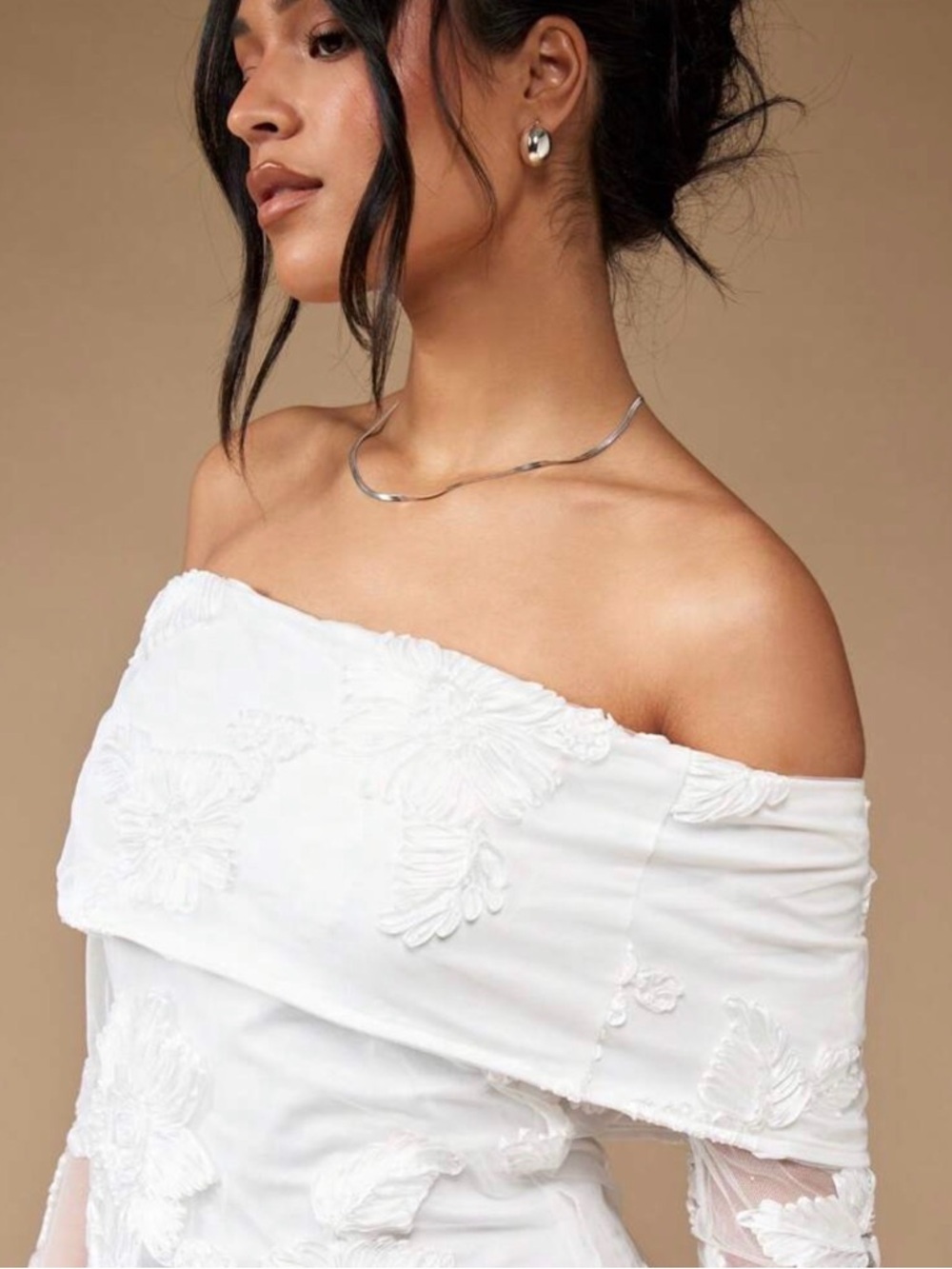 White Off-Shoulder Lace Dress- graduation, bridal shower, rehearsal, reception - Picture 6 of 6